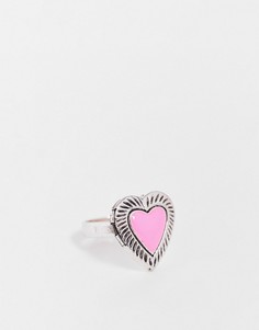 Серебристое кольцо с медальоном с розовой эмалью DesignB London-Серебристый