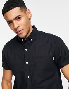 Черная оксфордская рубашка приталенного кроя с короткими рукавами Topman-Черный цвет