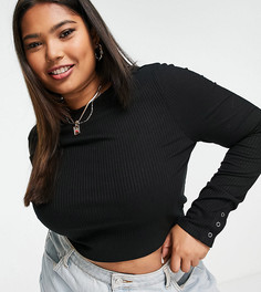 Черный кроп-топ с длинными рукавами и манжетами на кнопке ASOS DESIGN Curve-Черный цвет