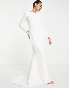 Свадебное платье макси цвета слоновой кости с длинными рукавами True Violet-Белый