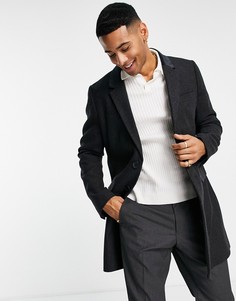 Однобортное пальто с бархатным воротником French Connection-Серый