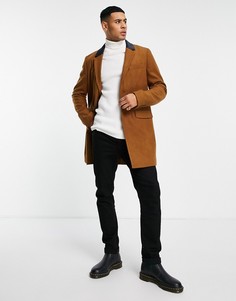 Однобортное пальто с бархатным воротником French Connection-Коричневый цвет
