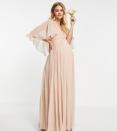 Нежно-розовое платье макси со сборками на лифе, драпировкой, рукавами-пелеринами и запахом ASOS DESIGN Maternity Bridesmaid-Розовый цвет
