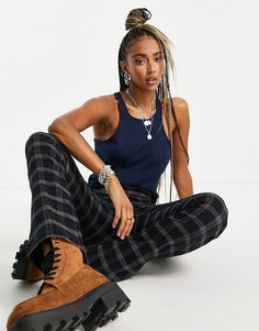 Темно-синяя удлиненная майка со спинкой-борцовкой Topshop-Голубой
