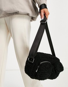 Черная сумка через плечо в утилитарном стиле из искусственного меха Miss Selfridge-Черный цвет