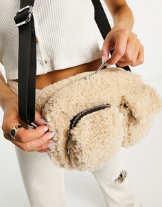 Кремовая сумка через плечо в утилитарном стиле из искусственного меха Miss Selfridge-Белый