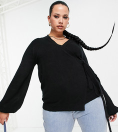 Черный кардиган с запахом и объемными рукавами ASOS DESIGN Curve-Черный цвет