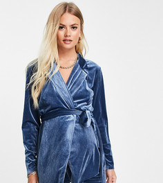 Синий бархатный пиджак с запахом ASOS DESIGN Maternity-Голубой