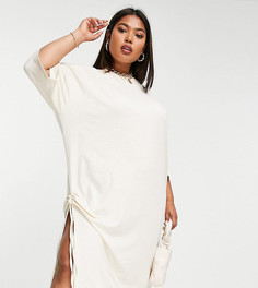 Кремовое платье-футболка мидакси в стиле oversized с разрезом сбоку Public Desire Curve-Белый