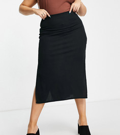 Черная юбка миди в рубчик с разрезами по бокам от комплекта Flounce London Plus-Черный