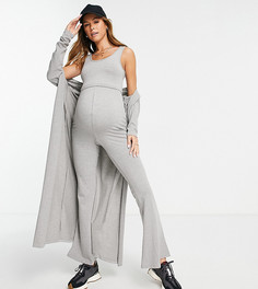 Серый комплект с кроп-топом и брюками с широкими штанинами Missguided Maternity