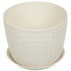 Горшок для цветов пластик, 1.9 л, 15.5х12 см, белый ротанг, Idea, Вязание, М 3120