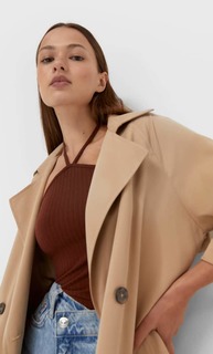 Stradivarius Длинный Тренч Из Струящейся Ткани Цвет Камня Xs