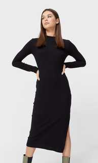 Stradivarius Платье Миди Из Мягкой Ткани С Отделкой В Рубчик Черный Xs