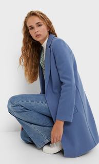 Stradivarius Пальто Из Трикотажной Ткани С Начёсом Синий L