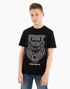Чёрная футболка с тигром для мальчика Gloria Jeans