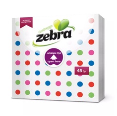 Салфетки бумажные Zebra 33х33 1 слой 45шт Зебра