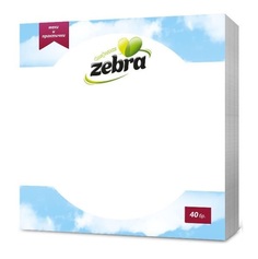 Салфетки бумажные Zebra 28х28 1 слой белые 40шт Зебра