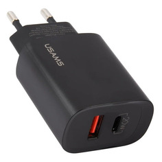 Сетевое зарядное устройство USAMS US-CC121 T35, USB-C + USB-A, 3A, черный [ут000024257] Noname