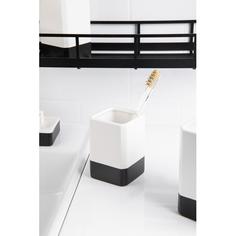 Стакан для зубных щёток Text керамика цвет чёрный/белый Fixsen