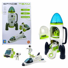 Игровой набор 1TOY SPACE TEAM 4 в 1 : ракета, фрикционная машина, шаттл, квадроцикл, 4 космонавта (белый)