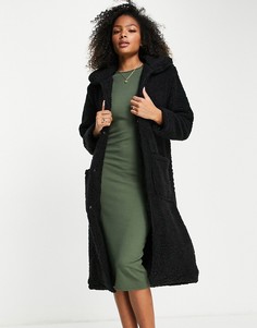 Черное длинное пальто из искусственного меха Brave Soul-Черный цвет
