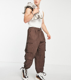 Шоколадные вельветовые брюки с низкой посадкой и карманами карго COLLUSION-Коричневый цвет