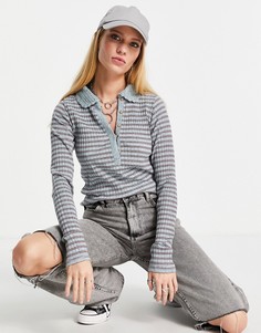 Многоцветный топ в полоску с воротником-поло Free People Delilah-Голубой
