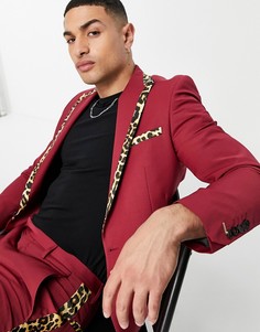 Красный пиджак с контрастной вставкой с леопардовым принтом Twisted Tailor-Черный цвет
