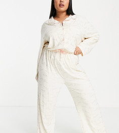 Пижамный комплект кремового цвета с фольгированной надписью "Shhh" и пуговицами Loungeable Plus-Белый