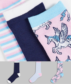 Набор из 3 пар носков в розовых оттенках и с принтом единорогов Chelsea Peers-Разноцветный