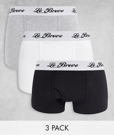 Набор из 3 боксеров-брифов черного, серого и белого цветов с логотипом на поясе Le Breve-Разноцветный