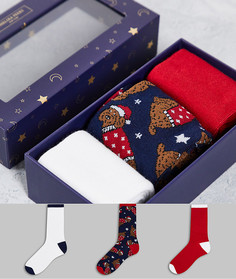 Новогодний набор из 3 пар носков синего и красного цветов с собачками Chelsea Peers-Разноцветный