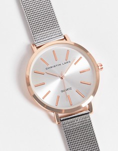 Женские двухцветные часы с сетчатым ремешком серебристого цвета и цвета розового золота Christian Lars-Серебристый