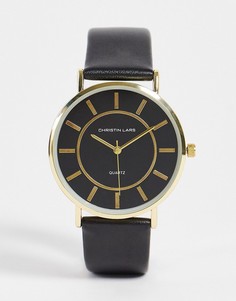 Мужские минималистичные часы с большим циферблатом черного цвета Christian Lars-Золотистый