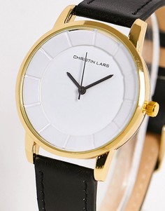 Женские часы с черным ремешком и золотистым циферблатом в минималистичном стиле Christin Lars-Золотистый