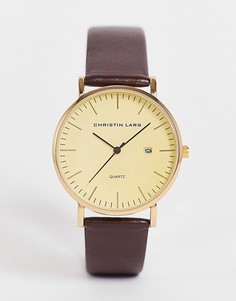 Классические мужские часы со светло-коричневым ремешком Christian Lars-Золотистый