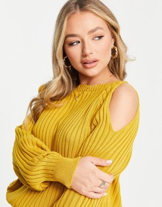 Джемпер горчичного цвета с открытыми плечами Femme Luxe-Желтый
