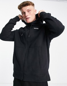 Худи черного цвета на молнии и подкладке из шерпы с логотипом Hollister-Черный