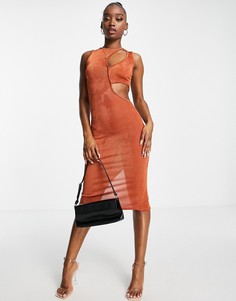 Рыжее облегающее платье мини с разрезом на груди Fashionkilla-Оранжевый цвет