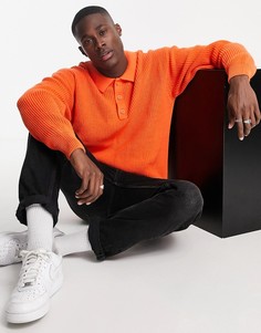 Оранжевый трикотажный лонгслив поло в стиле oversized Topman-Оранжевый цвет