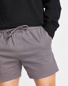 Узкие короткие шорты чиносы темно-серого цвета с эластичным поясом ASOS DESIGN-Серый