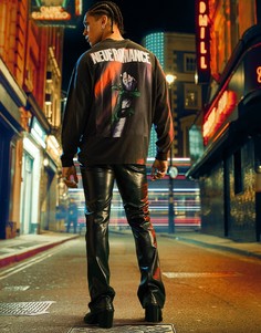 Oversized-лонгслив черного цвета с фотопринтом змеи на спине ASOS DESIGN-Черный цвет