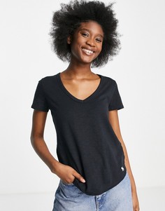 Черная футболка бойфренда с V-образным вырезом и короткими рукавами Abercrombie & Fitch-Черный