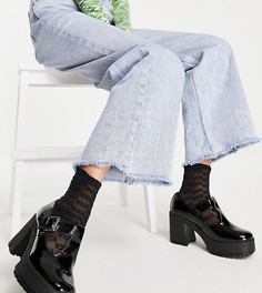 Черные лаковые туфли «Мэри Джейн» на массивной подошве и высоком каблуке для широкой стопы ASOS DESIGN Spark-Черный