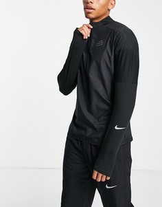 Черный топ с короткой молнией Nike Running Run Division Flash Element-Черный цвет