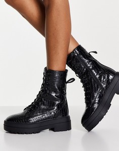 Черные ботинки на шнуровке с эффектом крокодиловой кожи schuh Aileen-Черный цвет