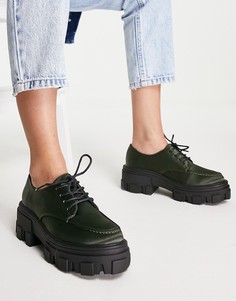 Атласные туфли цвета хаки со шнуровкой на толстой плоской подошве ASOS DESIGN Mall-Зеленый цвет