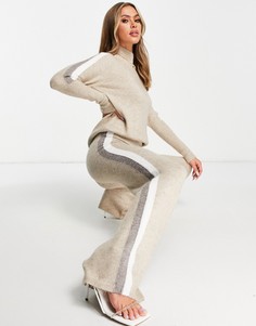 Бежевые трикотажные брюки с широкими штанинами и полосками по бокам от комплекта Aria Cove-Светло-бежевый цвет