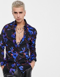 Приталенная рубашка из хлопка с принтом в виде с неонового цветка Devils Advocate-Разноцветный